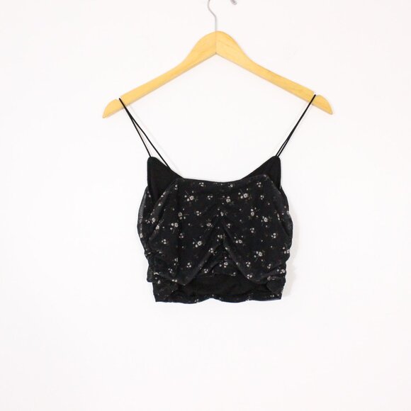 Garage Rouched Floral Black Thin Strap Cropped Tank - Picture 5 of 7